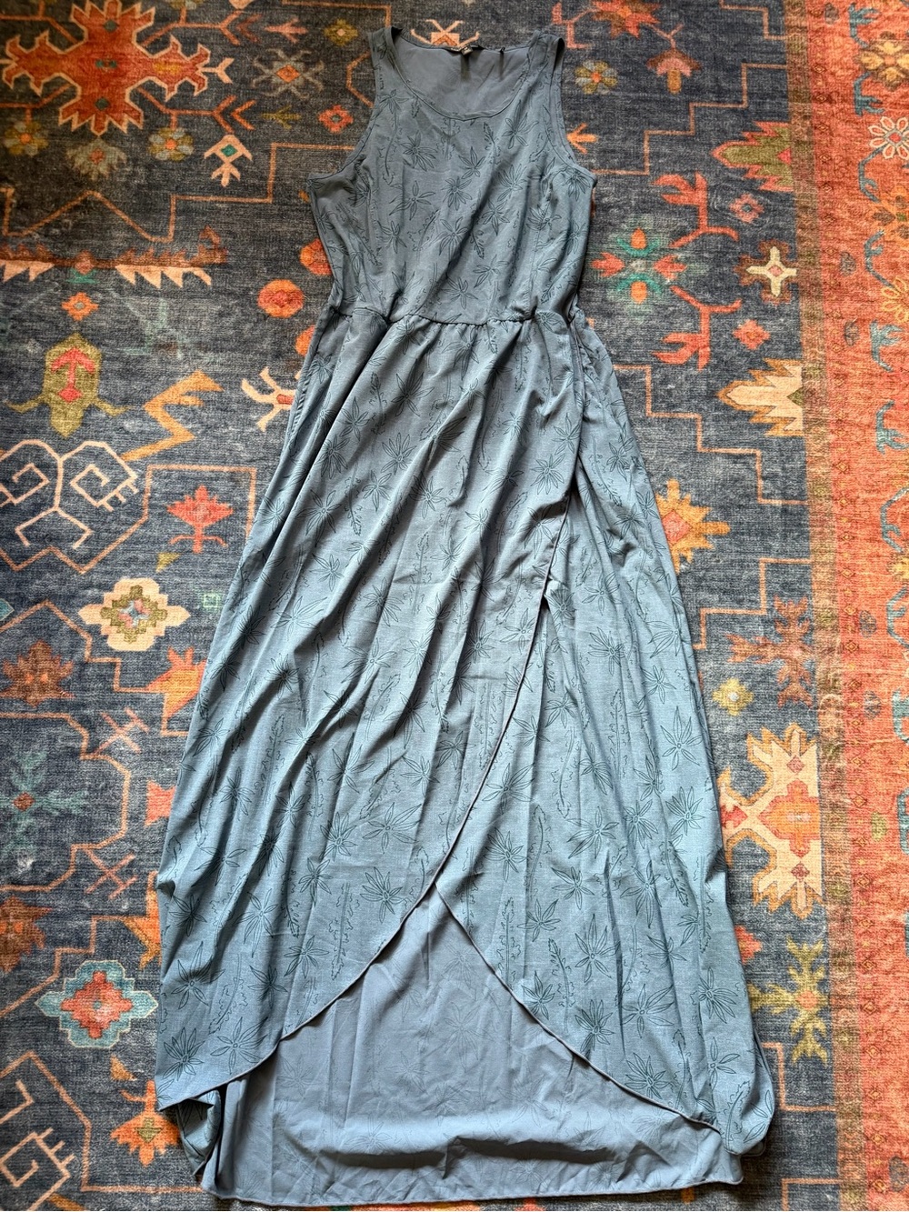 Toad&Co Slate Blue Sleeveless Floral Wrap-Front Maxi Dress